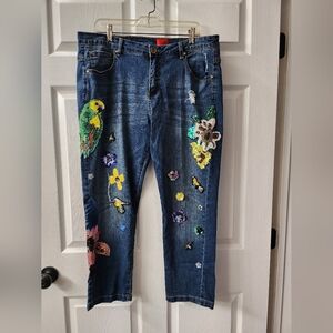 Christina Blue Jeans with Colorful Embroidery